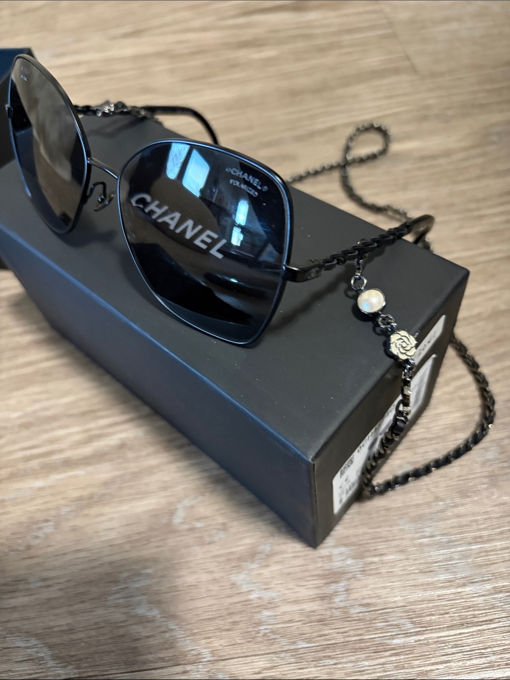CHANEL - “AUTHENTIC” “New” Butterfly Sunglasses with rhinestone chain